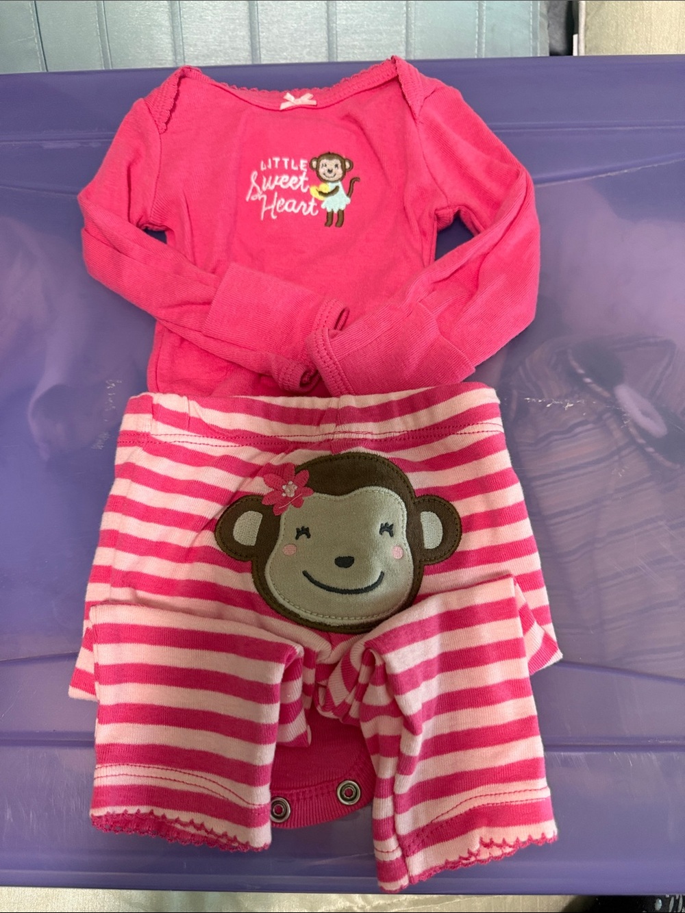 Carter's Hot Pink Monkey Pajama Set with Striped Pants